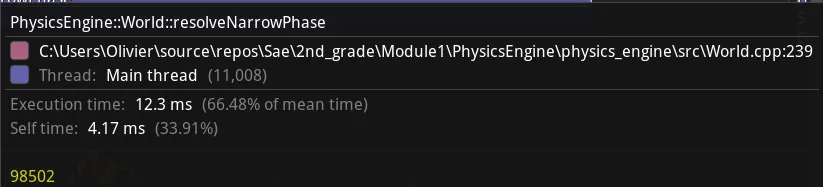 The number of pairs over which the narrow phase iterate on a frame -> 98502